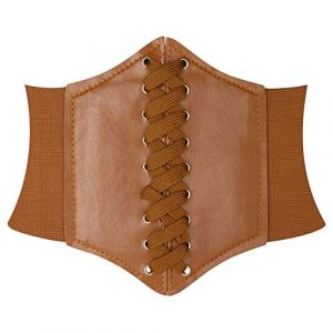HANERDUN Ceinture Corset pour Femme Cuir Corset &agrave; Lacets Ceinture &Eacute;lastique Ceinture R&eacute;tro Cinch Quatre Tailles - Tan - Taille L (AYOZI, neuf)