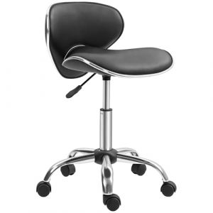 HOMCOM Tabouret à roulettes tabouret de travail avec hauteur réglable 44-56 cm et dossier, tabouret de bureau pivotant 360° pour salon de massage, bureau, clinique, noir (Aosom FR, neuf)