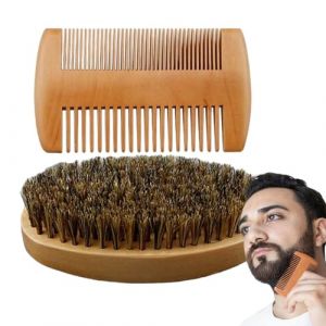 Brosse &agrave; barbe et peigne &agrave; barbe pour homme, bois avec poils de sanglier, peigne &agrave; moustache, kit de brosse &agrave; barbe, brosse &agrave; barbe, produits de soin de barbe ergonomiques pour enlever la salet&eacute; et le (anticl, neuf)