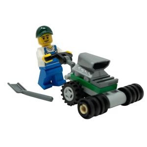 LEGO City : Mini figurine Farmer avec tondeuse &agrave; gazon &ndash; Mini set (TheBrickPeople, neuf)
