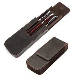 Contacts Étui à crayons en cuir véritable, étui de protection vintage pour voyage, accessoire de bureau élégant, boîte de rangement pour crayons, Café 1-3, Étui à cravate (Contacts Wallet, neuf)