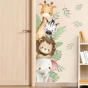SHUCHING Stickers Muraux Animaux de la Jungle, Stickers Mural Safari Girafe Lion &Eacute;l&eacute;phant, Decoration Chambre Salon Enfants B&eacute;b&eacute; Porte (SHUCHING, neuf)