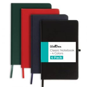 WallDeca Carnet de notes A5 - Cahier lign&eacute; - Bloc note connect&eacute; pour une prise de note efficace - Calpin pour une &eacute;criture fluide - Lot de 4 noir, verts, rouges et bleus - Notebook A5 (13 x 20,3 cm) (MAU Brands - Europe, neuf)