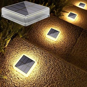 Lacasa Lampe Solaire Exterieur, Lot de 4, Lumiere Ext&eacute;rieur Terrasse Sol LED Blanc Chaud 2700K 40LM, Toute la nuit &Eacute;clairage, &eacute;tanche IP68 pour Chemins Marches de Jardin Escalier All&eacute;e, Carr&eacute; (LJTian, neuf)