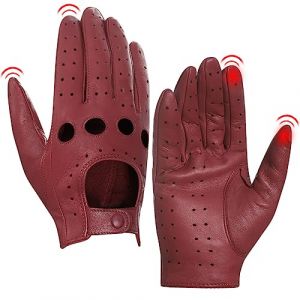 Harssidanzar Gants de conduite en cuir pour femmes, gants en peau de mouton, gants de conduite en cuir &agrave; &eacute;cran tactile, non doubl&eacute;s, gants en cuir pour femmes GL009EUA,Bourgogne,Taille M (Harssidanzar Store, neuf)