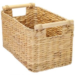 HMF panier de rangement salle de bain, panier tress&eacute; en jacinthe d'eau avec poign&eacute;es en bois | 37 x 22 x 20 cm (hmf_shop, neuf)
