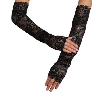 WUSJCOF 1 Paire de Gants en Dentelle sans Doigts,d'Opéra des Années 1920,de Mariée en Dentelle et Paillettes,à Coulisses pour le Banquet de Mariage des Femmes,Longs Femme (Noir) (NAROU DUTEN, neuf)
