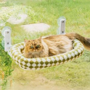 EDAGNY Hamac élégant pour chat à fenêtre pliable – Lit en peluche pour chat avec housse épaisse amovible, structure en acier stable jusqu’à 18 kg, vert M (EDAGNY-EU, neuf)
