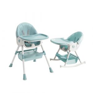 Chaise haute b&eacute;b&eacute; 4 en 1, pour B&eacute;b&eacute; Ergonomique, Confortable, chaise haute b&eacute;b&eacute; pliable,4 Niveaux de Hauteur R&eacute;glage, Plateau Double Couche, Convient aux enfants (Cheval &agrave; bascule Vert) (qhtxzyh, neuf)