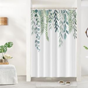 Uiiooazy Rideau Douche Anti Moisissure, Rideau de Douche 150x200cm Feuilles d'eucalyptus Vert Motif Rideaux de Baignoire Tissu Lavable Imperm&eacute;able Polyester Rideaux Salle de Bain avec 10 Crochets (dongguibinjingpinxiaodianpu, neuf)