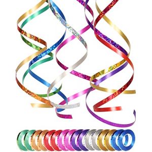 Lot de 16 rouleaux de ruban à friser brillant de 5 mm - Multicolore métallisé - Pour emballage cadeau, mariage, artisanat, fleuriste, emballage cadeau, décoration de fête (10 m/rouleau) (Yiran Global, neuf)