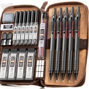 Nicpro 5 Pièces Porte-Mines en étui Cuir, Crayon Mécanique Criterium 0.3, 0.5, 0.7, 0.9 & 2mm avec 8 tubes Recharges de Plomb (4B 2B HB 2H), Gommes, pour l'écriture d'étudiants, l'esquisse, Dessin (NicproShop EU, neuf)