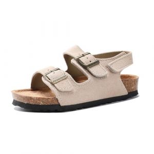 Yeeteepot Enfant Sandales Garçon Fille Bout Ouvert Réglable Sandales Cuir Chaussures de Plage Antidérapant Marche Sport Sandalettes Beige 26 EU (Yeeteepot, neuf)