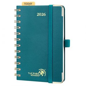 POPRUN Agenda de Poche 2026 A6 Semainier 16 x 10,5 cm - Couverture Rigide Spirale, Petit Agenda, D'Jan 2026 à Déc 2026-12 Mois, Poche intérieur, Papier 100 g/m², Pacifique Vert (Time Works Wonders, neuf)