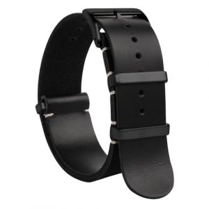 TStrap NATO Bracelet Montre Cuir – Noir Dégagement Rapide Bracelets pour Homme Femme – G10 Souple Militaire Remplacement Connectée Boucle – 18mm 20mm 22mm 24mm (Loenzo-UK, neuf)