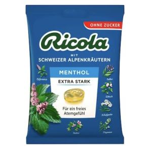 Menthol Extra Stark - Bonbons suisses aux Menthe Extra Fort sans sucre, confiserie traditionnelle au go&ucirc;t frais et agr&eacute;able, recette originale suisse, paquet familial - Compatible avec Ricola - 75g (PAStation, neuf)