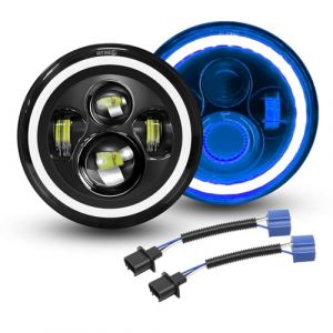 Willpower 2pcs Phare Auto Moto LED 7" 50W, Phare de Travail 5000LM, Blanc Bleue 4 Modes Eclairages Feux LED Feu Croisement DRL HI LO Beam pour Wrangler JK TJ LJ CJ JP Hummber, Projecteurs Rond (YZ-EU, neuf)
