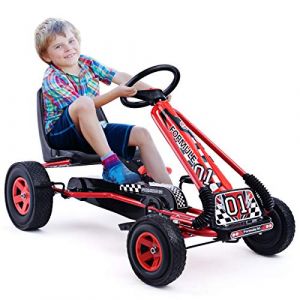 DREAMADE Kart à Pédale Enfant, Go-Kart d’Extérieur avec Charge Maximale 30KG, Siège Réglable, Frein, 4 Roues pour 3-6 Ans Enfants, Filles, Garçons (101 x 61 x 62 cm, Rouge) (DREAMADE, neuf)