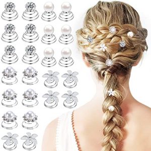 ZAWTR 24 Pcs Épingles à Cheveux en Spirale, Bijoux Mariage Pinces Perle Spirale Bobines de Cheveux, Épingle Marriage Strass Fleur Cristal pour Fête et Bal (urtine shop, neuf)