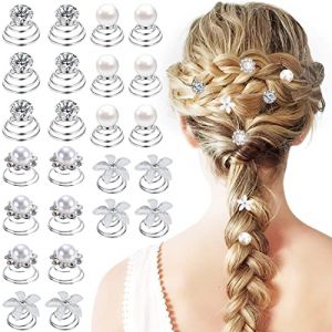 24 Pcs Épingles à Cheveux en Spirale, Bijoux Cheveux Mariage Pinces à Cheveux Perle Spirale Bobines de Cheveux, Épingle à Cheveux de Marriage en Strass Fleur Cristal Bijoux de Cheveux pour Fête et Bal (urtine shop, neuf)