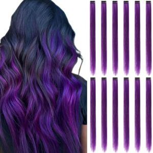 Extensions de cheveux colorés à clipser, 12 pièces, Pourpre (REDMENCO HAIR, neuf)