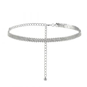 UEIOAVL Ceintures femme, 1 ceinture fine en strass argent&eacute;s taille fine ajustable pour robe de soir&eacute;e accessoires de mariage cha&icirc;ne en diamant &eacute;l&eacute;gante ceinture en m&eacute;tal (argent) (KONGLINpengde, neuf)