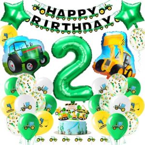 Alaoo Decoration Anniversaire Tracteur 2 Ans, Tracteur Happy Birthday Decoration, Kit D&eacute;co Fete Garcon, Vert Ballon Num&eacute;ro 2, Ferme Fete Ballon Banni&egrave;re Decoration Gateau Autocollant (Alaoo, neuf)