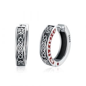 Boucles d'oreilles celtiques en argent sterling 925 - Cr&eacute;oles Viking - Runes Huggie - N&oelig;uds celtiques - Bijoux nordiques - Cadeau pour homme et femme, Argent sterling (JianGuostore, neuf)