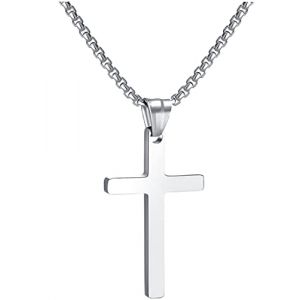 RWQIAN Croix Chaîne Hommes Croix Pendentif Acier inoxydable Garçons Pendentif Croix Collier Bijoux pour Femmes 16"-24" Argent Or Noir (Argent 0.7 * 1.2", 24.00) (MTJewelry Fr, neuf)