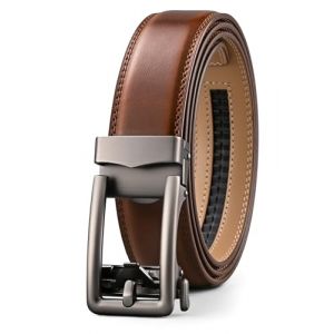 KUULIMEE Ceinture Homme,Ceinture Cliquet en Cuir avec Boucle Automatique,Largeur 35mm,Taille Ajustable-3005-COGNAC BROWN-140cm (ASIA BRIDGE, neuf)