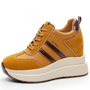 JAOOUU Baskets à talon compensé pour femme - Chaussures de sport confortables avec compensées en cuir - Semelle plateforme tendance - 9 cm - Chaussures de loisirs pour femme, Jaune 572, 37 EU (JIANEU, neuf)