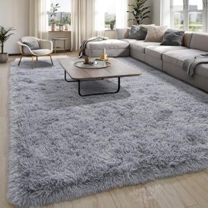 BSGIFT Tapis de salon, 140 x 200 cm, gris, tapis moelleux à poils longs et hauts, style shaggy, tapis à poils longs et moelleux, antidérapant pour chambre, chambre d'enfant (BSGIFT, neuf)