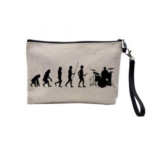 Pochette en Lin - Evolution Batterie Rock Musique Instrument Musicien - Trousse Maquillage en Toile Aspect Lin - Trousse de Toilette - 23,5 x15 cm (FabulousBOUTIK, neuf)