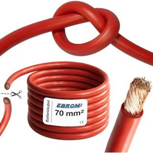 EBROM Câble de batterie très flexible Hi-Flex (Hi Flex) 70 mm² Au mètre en rouge - Très flexible Gaine en PVC (70 ± 5 Shore) 100% cuivre 70 mm² Comme câble de démarrage, câble de chargement ou autre (EBROM, neuf)