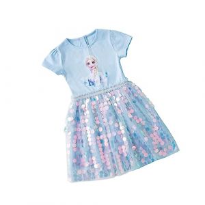 Ravent ELSA Robe d'été brillante à manches courtes La Reine des Neiges Costume de Princesse des Neiges avec cape pour filles 90 cm – 150 cm, bleu, 120 cm (FADALA-EU, neuf)