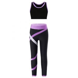 renvena Fille Enfant Débardeur Soutien-Gorge de Sport Yoga Brassiere Gilet Fitness + Legging Pantalon Sport Ado Survêtement Gymnastique Gym Sportswear 6-16 Ans A Lavande 13-14 ans (renvena eu, neuf)