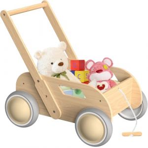 Trotteur Bébé en Bois, Chariot de Marche Bebe pour Garçons et Filles, Pousser et Tirer Baby Walker, Trotteur avec Roues, Cadeau pour Anniversaire Noël, Naturel (Itslifeuk, neuf)