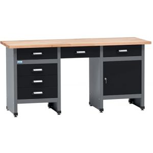 Küpper Établi 12579 - 170 x 60 x 84 cm - 6 tiroirs, 1 porte - Charge maximale : 300 kg - Plan de travail en hêtre massif de 30 mm - Noir (STAHLFREAK Warenhandel GmbH, neuf)