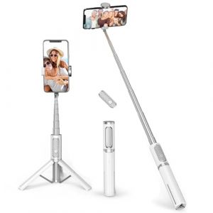 ATUMTEK Trépied Bluetooth pour Selfie, Perche à Selfie en Aluminium 3 en 1, Rotatif à 360° avec Télécommande sans Fil pour iPhone 16/15/14/13/12 mini/11 Pro/XS Max/XR/X/8/7, Samsung Smartphones Blanc (UNBREAKcable Store, neuf)