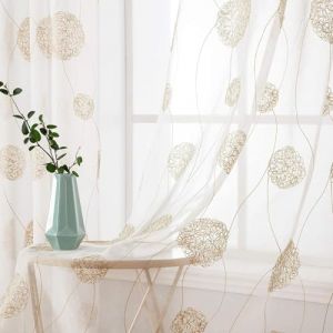 MIULEE Rideau Voilage Blanc-Rideaux Salon Moderne avec Motif Broderie Or, Tulle Rideau Transparent à Oeillets, Décoration Interieur Rideau Fenetre Chambre, Lot de 2 Court Rideau Voile, 2X140x280cm (MIULEE HOME, neuf)