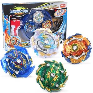 Toupie 4pcs ,Toupie Burst Set 4D Fusion Jouet avec Arena Metal Fight, Classiques pour La Fête des Enfants, Noël, Halloween, Anniversaire- 4 Toupies + 2 Lanceurs (E) (KangK Business, neuf)