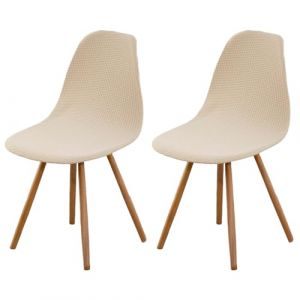 Housse de Chaise Scandinaves Lot de 2, Extensible Housse de Chaise de Salle à Manger, Polaire Beige Universelle Couverture de Chaise sans Accoudoirs pour Décoration de Salon Cuisine Maison (Highdi, neuf)