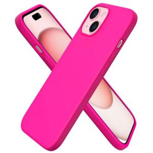 ORNARTO Coque pour iPhone 15, Case en Silicone Liquide Compatible avec iPhone 15 6,1 Pouces, Étui Fine Slim, Protection Complète Housse Souple, Cover Antichoc-Rose Fluo (ORNARTO FR, neuf)