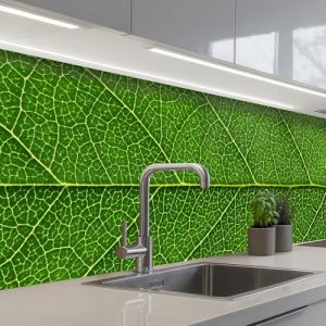 KitchenYeah&copy; Credence Adhesive Pour Cuisine 60x200 cm Panneau Mural Adhesif Fond De Hotte Plaque Pvc Murale Peel And Stick Protege Mur Nature - Feuille - Vert (KitchenYeah, neuf)
