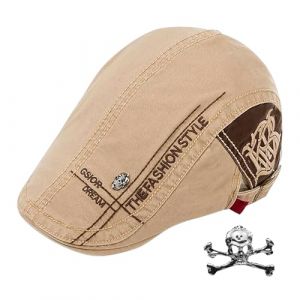 ZBHDEYG 1 b&eacute;ret vintage, kaki fonc&eacute;, S/M, pour homme, casquette plate, toutes saisons, avec &eacute;pingle t&ecirc;te de mort, r&eacute;glable, confortable, respirant (KE HONG LTD, neuf)