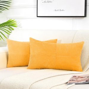 FDTERN Lot de 2 Boho Housse de Coussin 30x60 Jaune Orange,à Motif Croisé Decoration Housses de Coussin en Velours Côtelé,Douillet Taie d'oreiller Housse Coussin Moderne pour Canapé Chambre Chaise Lit (Fdtern-eu, neuf)