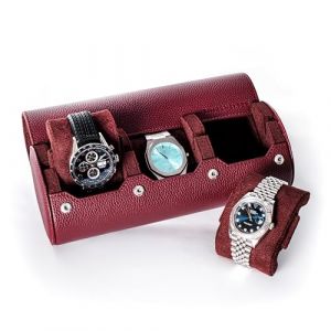 TIMESHELTER &Eacute;tui montre Cuir de voyage et de rangement pour 3 montres Bordeaux - Rangement bijoux - Boite montre/boite a bijoux pour montre - coffret cadeau homme (TimeShelter, neuf)