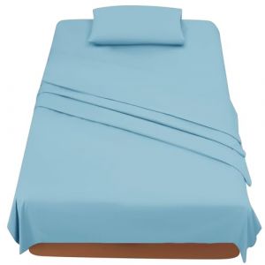 FARFALLAROSSA Parure De Lit 120x190/200 3 Pi&egrave;ces en Microfibre - Drap Housse 120x200 cm - Drap Plat 1 Personne 180x280 cm - 1 Taie d'oreiller 50x80 - Bleu Clair (MediaMinds, neuf)