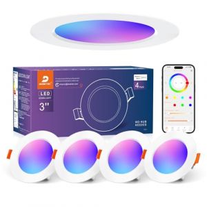 DUSKTEC Spot LED Encastrable Couleurs Connectée Alexa Bluetooth, 220V Spot Encastré RGB Multicolore 68mm Dimmable Intensité Réglable Blanc Chaud et Froid 7W, IP44 Spot LED Plafond Salle de Bain (DUSKTEC, neuf)