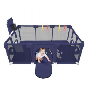Parc Bébé,Parc Enfants, Grand Parc Bebe,Pour intérieur et extérieur Avec Base Antidérapante,Barriere Parc Bebe,en Tissu Oxford,50 balles,4 ventouses+4 anneaux de traction (bleu marine, 180*120*66cm) (Willanmd, neuf)